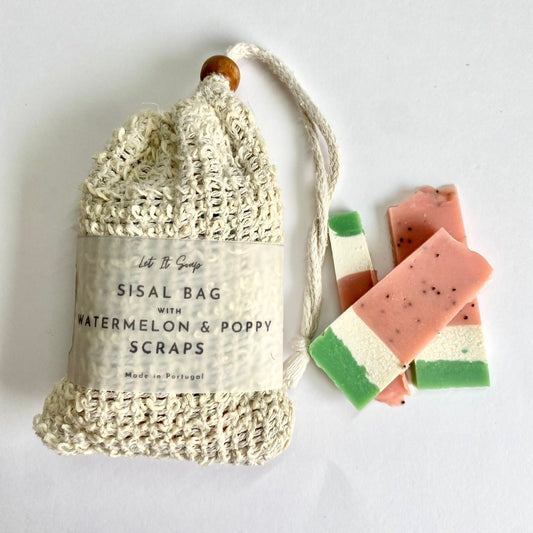 Sisal Bag with Watermelon & Poppy Soap Shavings