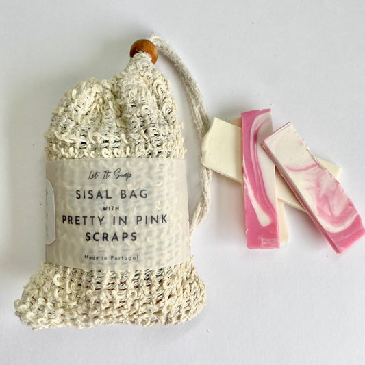 Sisal Bag with Pretty in Pink Soap Shavings