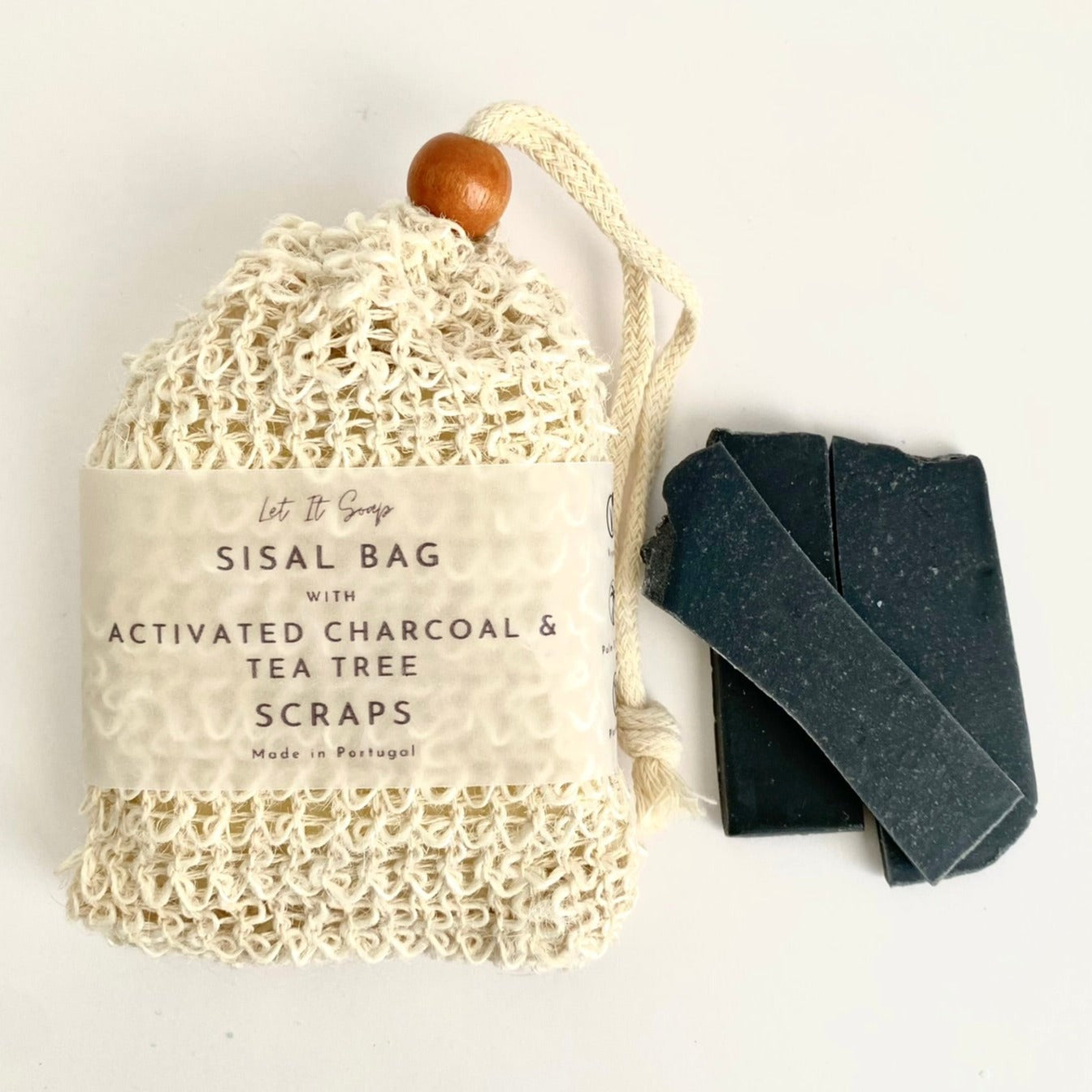 Sisal Bag with Activated Charcoal & Tea Tree Soap Shavings