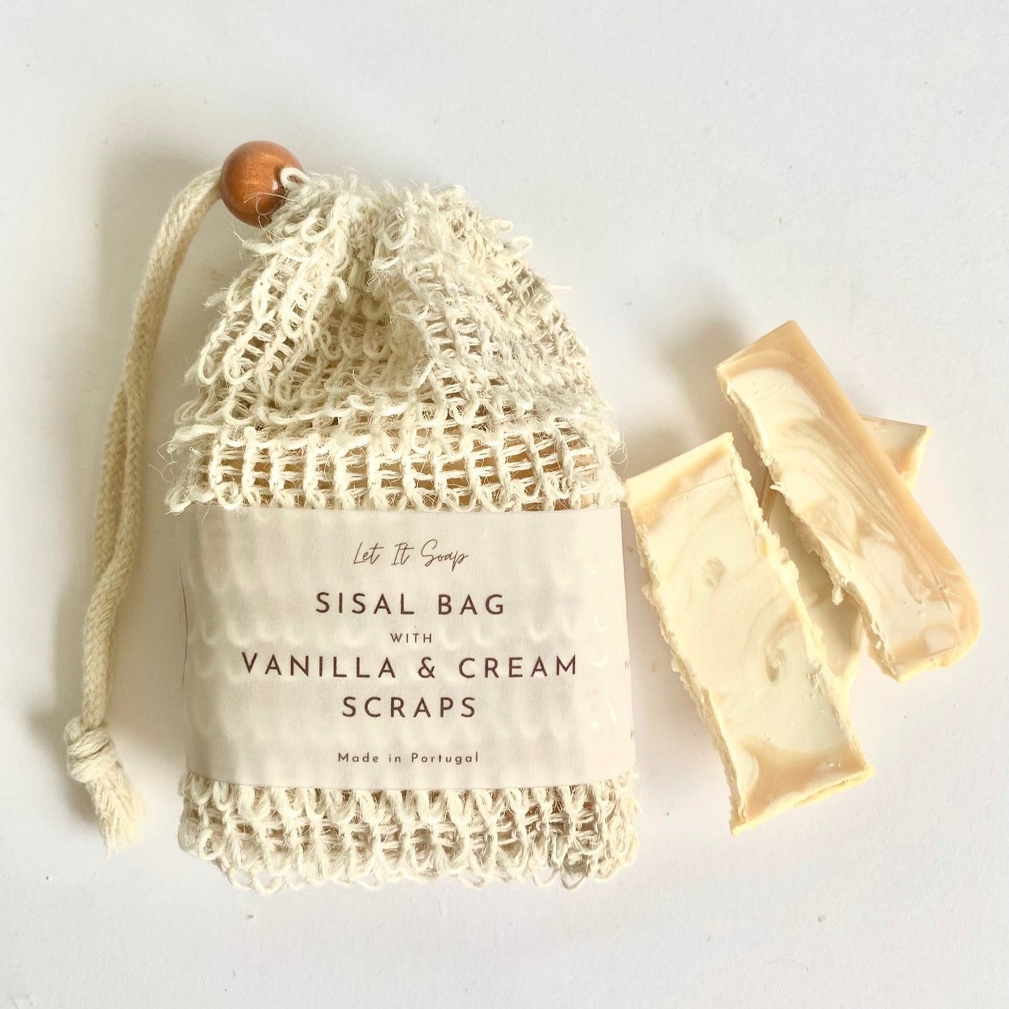 Sisal Bag with Vanilla & Cream Soap Shavings