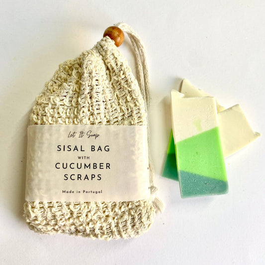 Sisal Bag with Cucumber Soap Shavings