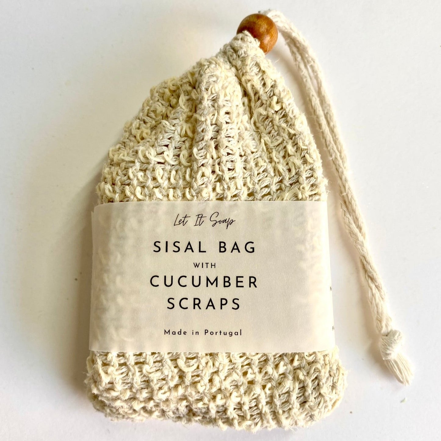 Sisal Bag with Cucumber Soap Shavings