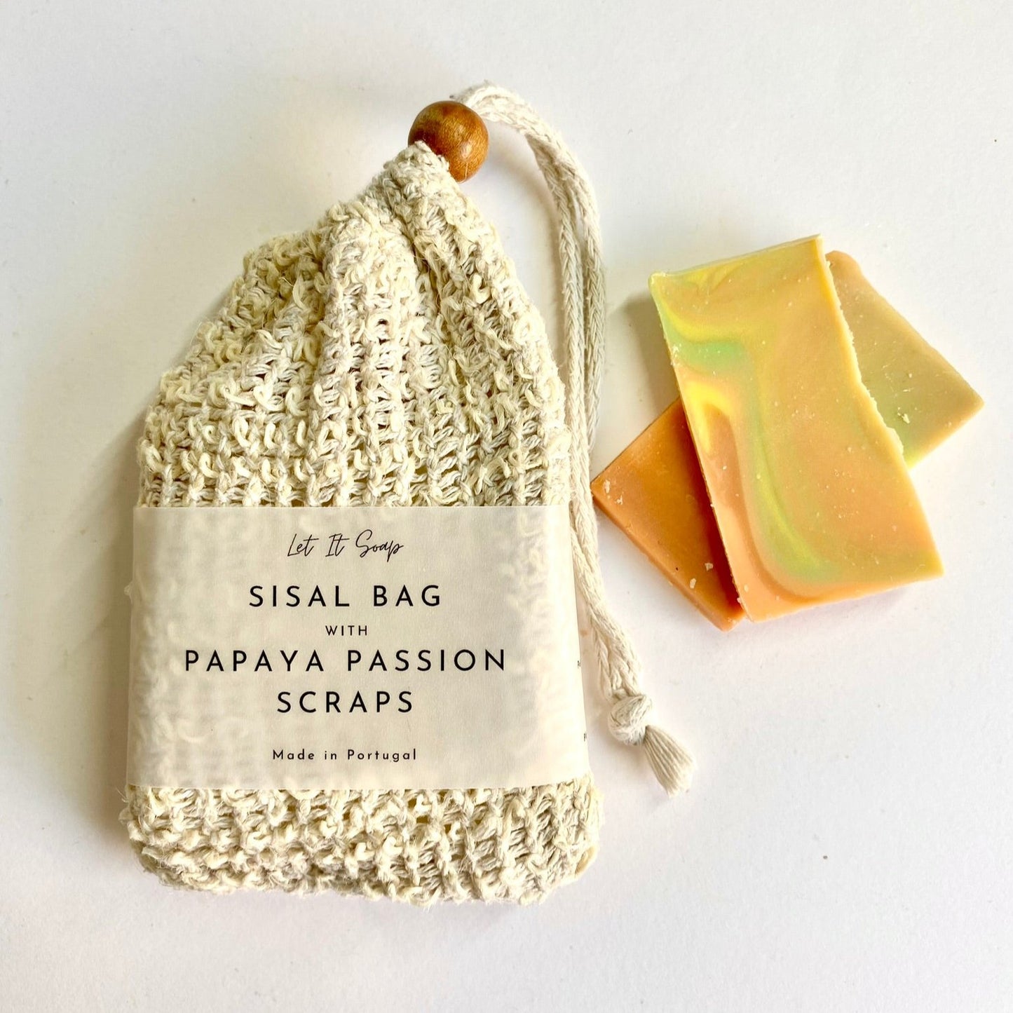 Sisal Bag with Papaya Passion Soap Shavings